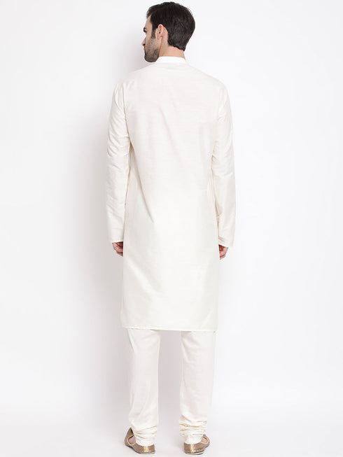 Vastramay Men's Cream Viscose Rayon Kurta Pyjama Set
